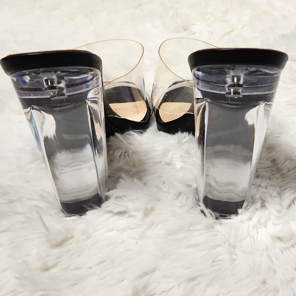 Bamboo Clear Strap Chunky Acrylic Heel slide Sandle